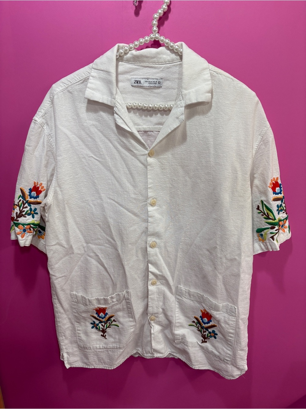 ZARA Flower Linen Embroidered shirt - Picture 2 of 4